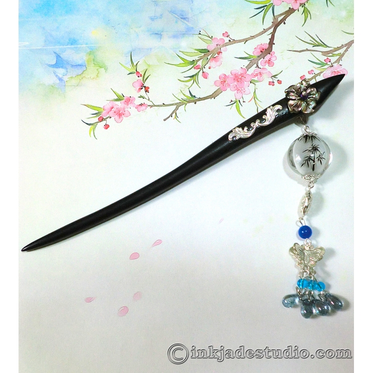 Handpainted Inner-painting Bamboo Glass Bead Chinese Hair Stick