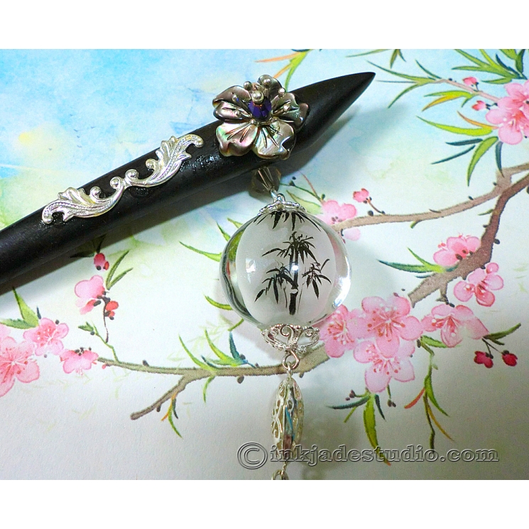 Handpainted Inner-painting Bamboo Glass Bead Chinese Hair Stick