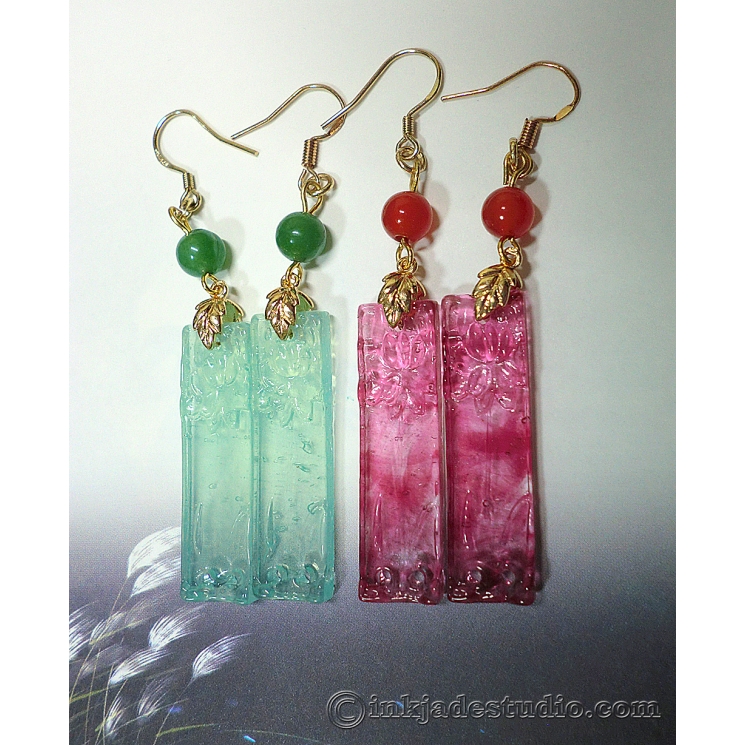 Handmade Glass Lotus Plaques Chinese Earrings