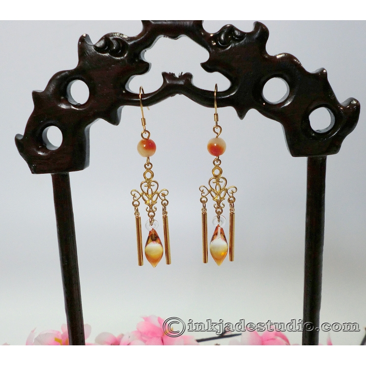 Golden Gradient Glass Filigree Dangle Earrings