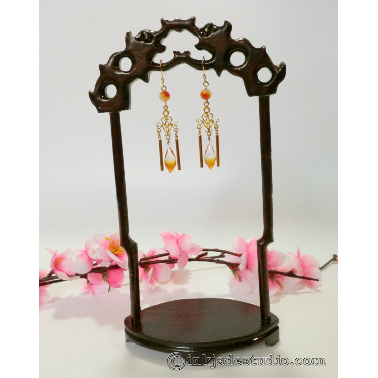 Golden Gradient Glass Filigree Dangle Earrings