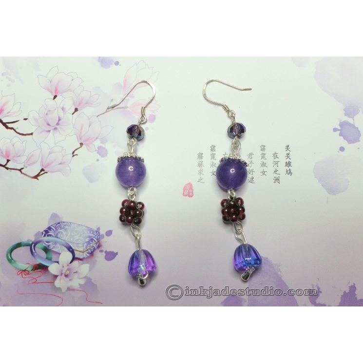 Handwoven Garnet Ball Earrings