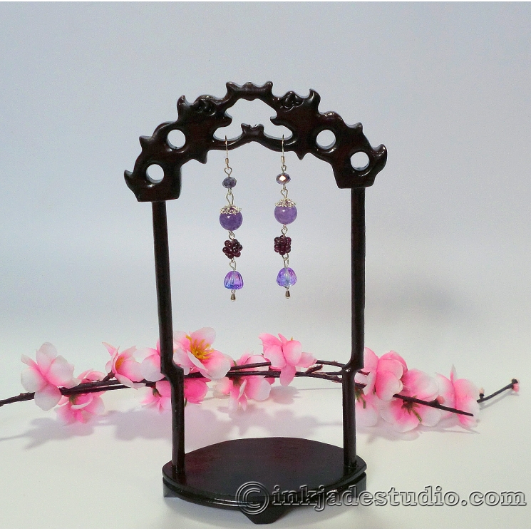 Handwoven Garnet Ball Earrings
