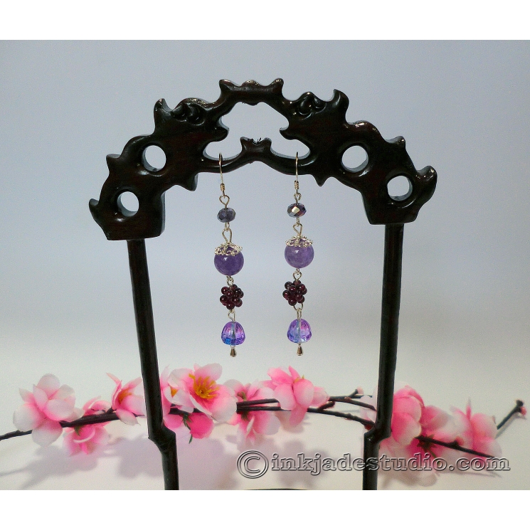 Handwoven Garnet Ball Earrings