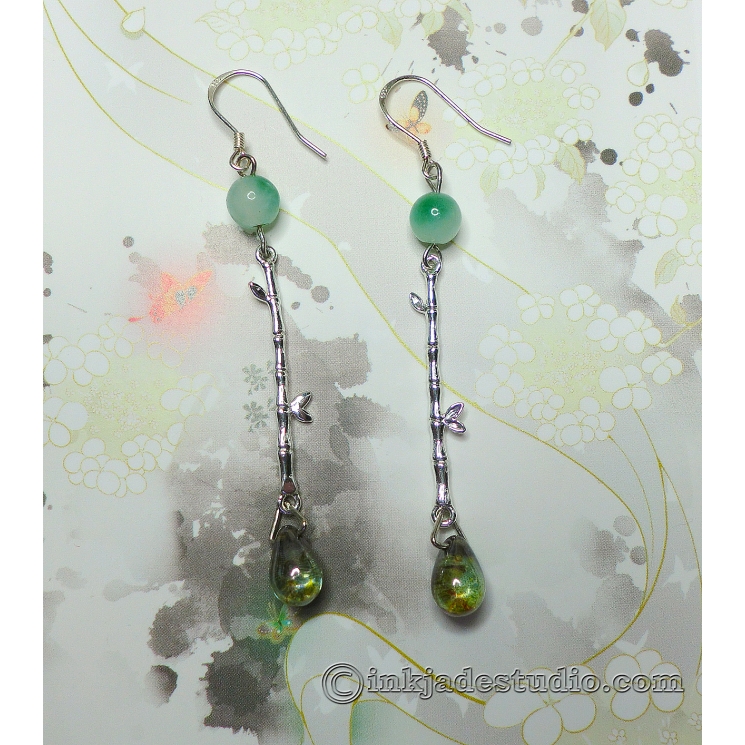 Green Jade Bamboo Earrings
