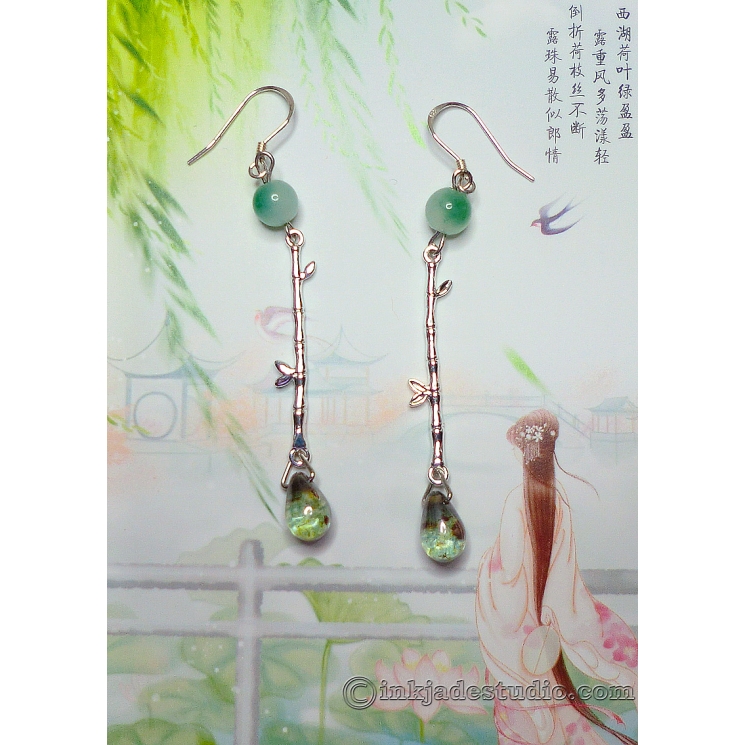 Green Jade Bamboo Earrings