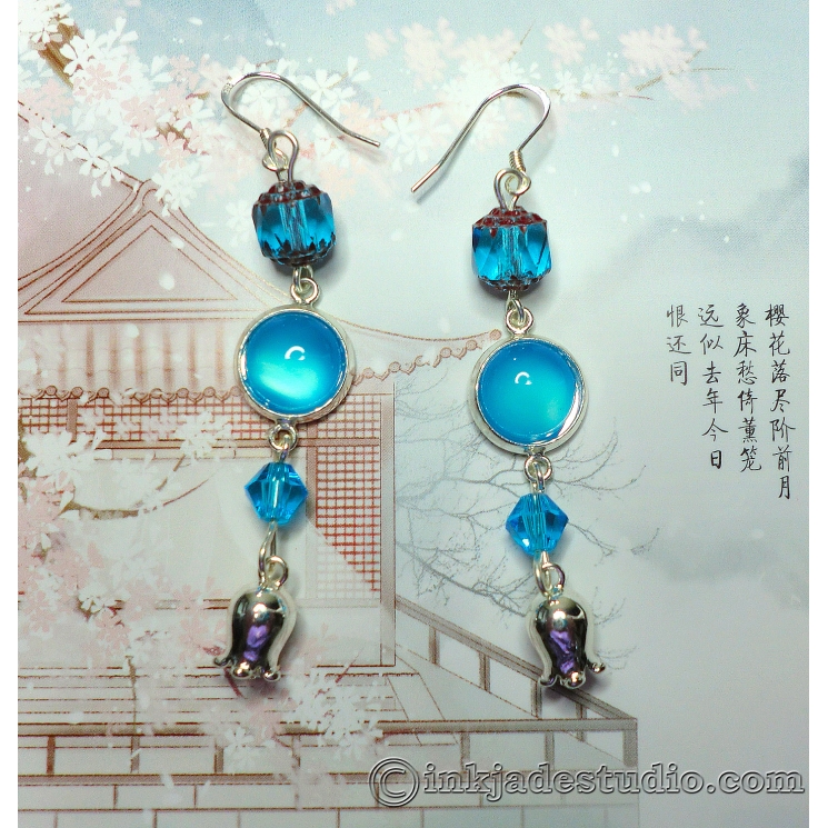 Blue Agate Lily of the Valley Earrings