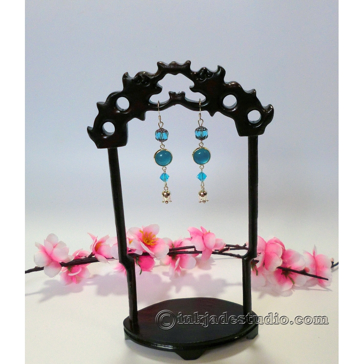 Blue Agate Lily of the Valley Earrings