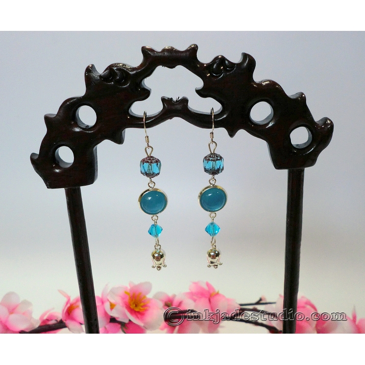 Blue Agate Lily of the Valley Earrings