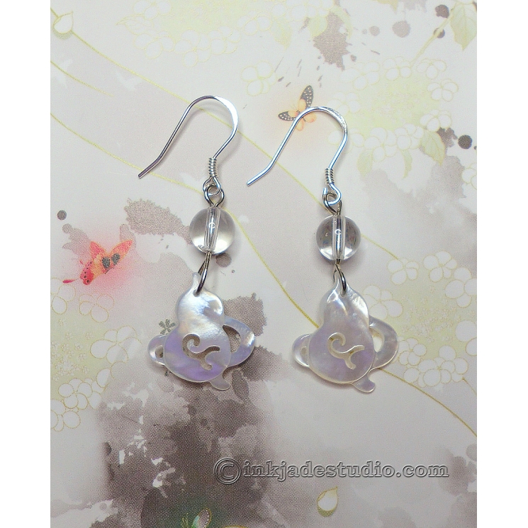 White Carved Shell Chinese Gourd Earrings