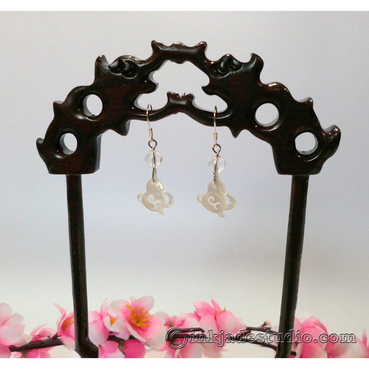 White Carved Shell Chinese Gourd Earrings