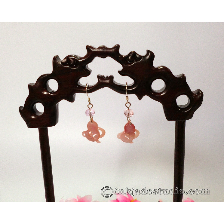 Pink Carved Shell Chinese Gourd Earrings