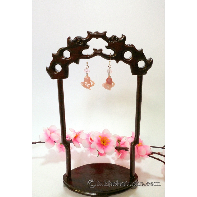 Pink Carved Shell Chinese Gourd Earrings