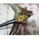 Golden Filigree Flower Wooden Chinese Hair Stick with Rose Quartz