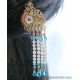 Chinese Peacock Hair-stick with Carved Shell Flower, Czech Glass Beaded Tassel