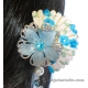Blue Wooden Fan Flower Hair Stick with Aquamarine and Czech Glass