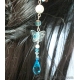 Blue Wooden Fan Flower Hair Stick with Aquamarine and Czech Glass