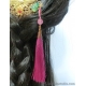 Golden Phoenix Comb with Green Agate Gourd and Dark Pink Tassel