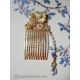 Small Golden Chinese Comb with Gingko Leaf and Freshwater Pearl