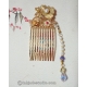 Small Golden Chinese Comb with Gingko Leaf and Freshwater Pearl