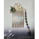 Small Silver Chinese Comb With Carved Abalone Shell and Freshwater Pearls