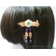 Small Albite Cabochon, Blue Agate and Amethyst Hair Clip