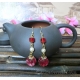 Rose Red Chinese Character "Lu" Glass Bead Earrings with Swarovski Pearls