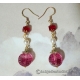 Rose Red Chinese Character "Lu" Glass Bead Earrings with Swarovski Pearls