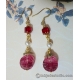 Rose Red Chinese Character "Lu" Glass Bead Earrings with Swarovski Pearls