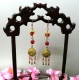 Chinese Red and Gold Peacock Feather Dangle Earrings