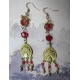 Chinese Red and Gold Peacock Feather Dangle Earrings