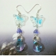 Blue Butterfly and Bicolor Czech Glass Silver Earrings