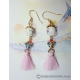 Chinese Porcelain Bead Earrings with Cloisonne Butterflies and Tassels
