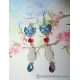 Chinese White Jade Vase Silver Earrings with  Cloisonne Butterflies