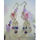 Purple Quartzite and Glass Morning Glories Silver Chandelier Earrings