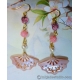 Pink Carved and Pierced Mother of Pearl Shell Fan Earrings