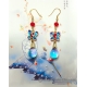 Chinese Cloisonne Butterfly Earrings with Czech Bicolor Glass Drops