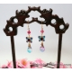 Chinese Cloisonne Butterfly Earrings with Czech Bicolor Glass Drops