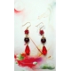 Handwoven Red Coral Balls and Amber Earrings