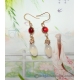 White Agate Chinese Magnolia Bud Earrings with Red Agate