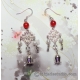 Red Agate and Pearl Chinese Silver Chandelier Earrings