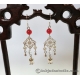 Red Agate and Pearl Chinese Silver Chandelier Earrings