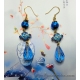 Handmade Silver Foil Glass Bead Earrings with Gold-Plated Cloisonne Chinese Endl