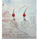 Carved Shell Filigree Hearts Earrings with Red Agate