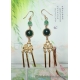 Green Jade and Agate Golden Chinese Chandelier Earrings