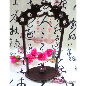 Pink Carved and Pierced Mother of Pearl Shell Fan Earrings