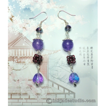 Handwoven Garnet Ball Earrings