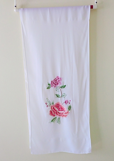 Chinese Suzhou Style Hand Embroidered Peonies Silk Scarf