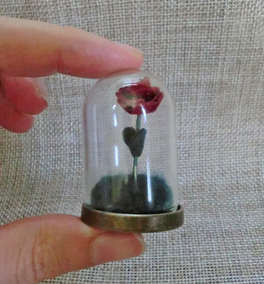 Mini Needle Felted Rose Under Glass Dome