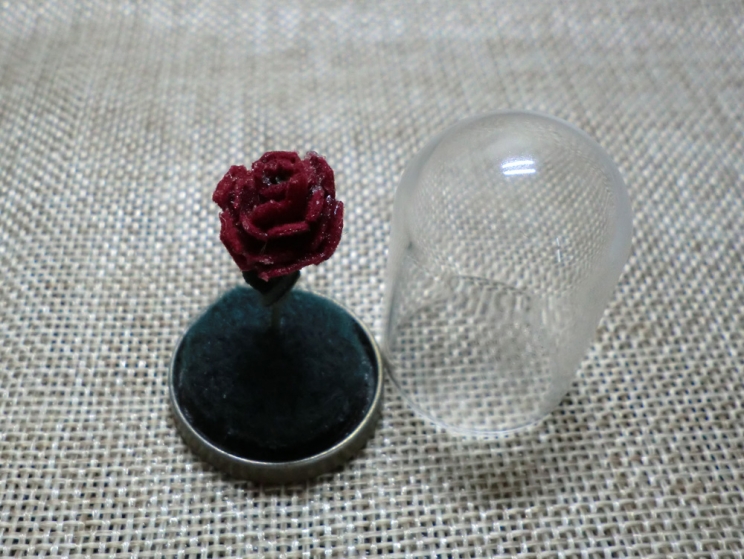 Mini Needle Felted Rose Under Glass Dome